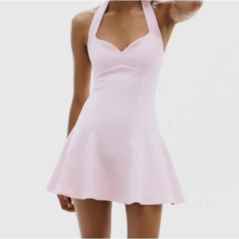 Zara Soft Pink Halter Fit & Flare Mini Dress